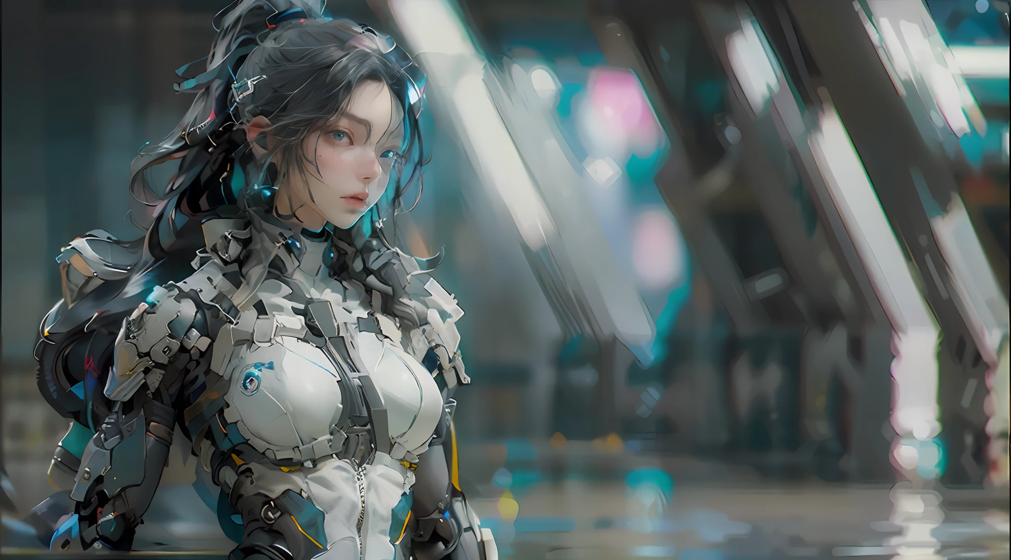 ((Best quality)), ((Masterpiece)), (Detailed:1.4),[[[The whole body is shown]]], images of beautiful cyberpunk women, Wear stylish organic tech armor, Highly detailed, (Invisible long hair), Big breasts, (Cowboy shot), hdr (HighDynamicRange),Ray tracing,NVIDIA RTX,Hyper-Resolution,Unreal 5,Subsurface scattering,PBR Texture,Post-processing,Anisotropic filtering,depth of fields,Maximum clarity and sharpness,Multi-layered textures,Albedo and specular maps,Surface coloring,Accurate simulation of light-material interaction,Perfect proportions,rendering by octane,Two-tone lighting,Wide aperture,Low ISO,White balance,Rule of thirds,8K raw data