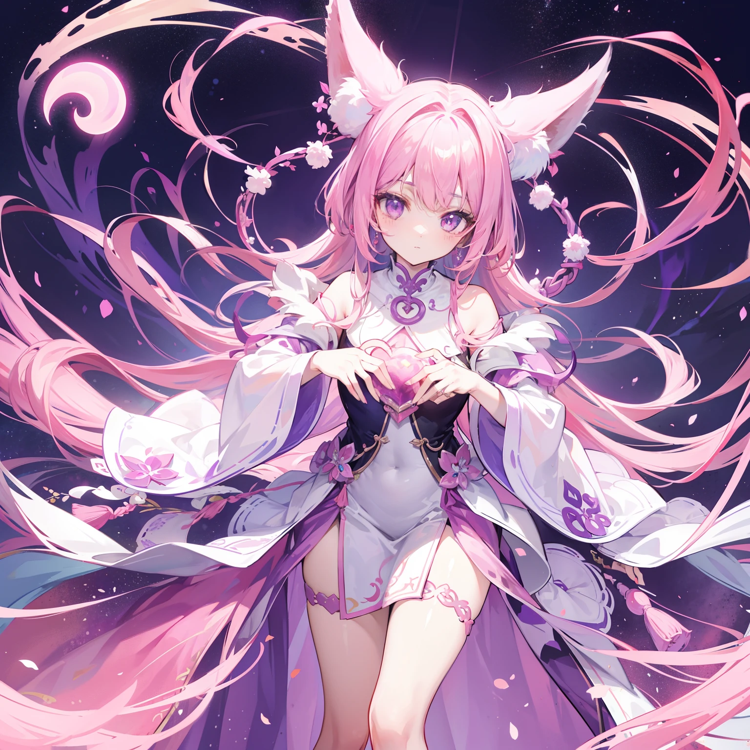 The Douluo Continent with multiple pink soul rings，It's a beautiful sister，Pinkish-purple and pinkish-white color scheme，Known as the purple fox