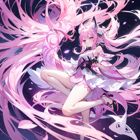 The Douluo Continent with multiple pink soul rings，It's a beautiful sister，Pinkish-purple and pinkish-white color scheme，Known as the purple fox