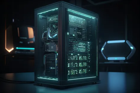 There is a computer case，There are a lot of lights on it, 8k computer render, sci-fi computer, computer render, 3d computer render, computer cgi, 8 k cg render, computer render, videogame 3d render, futuristic computer, Customize your computer, 4K digital ...