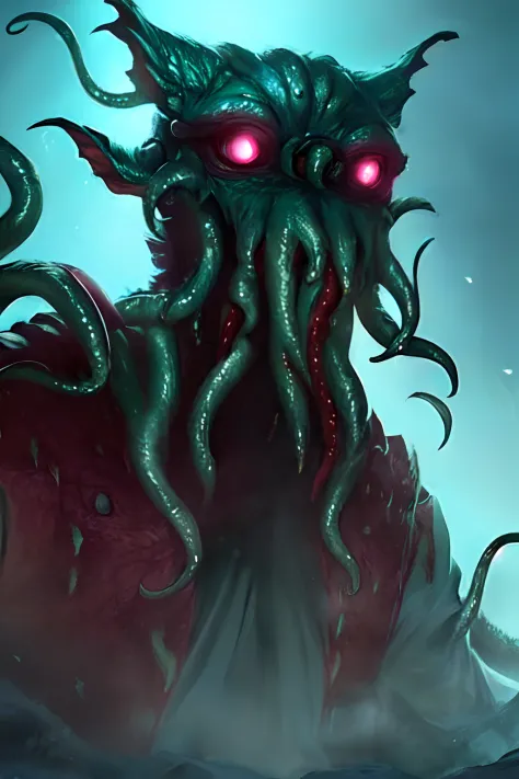 Cthulhu,Monster,(tentaculata:1.35)，A polluted underwater world，Gloomy picture，(Nuclear contamination:1.35)，（face:1.35）sarcoma
