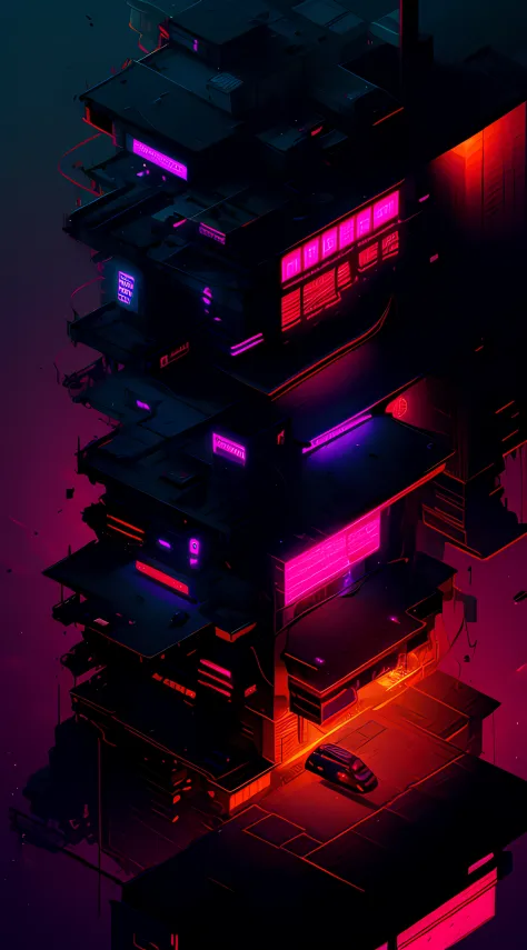 ((Best quality)), ((masterpiece)), (highly detailed:1.3), 3D,(Isometric:1.4),No Humans,StackedCityAI, Welcome to NeoCircuit, a sprawling megacity where neon-lit skyscrapers pierce the night sky and luminescent circuitry weaves through every facet of life. ...