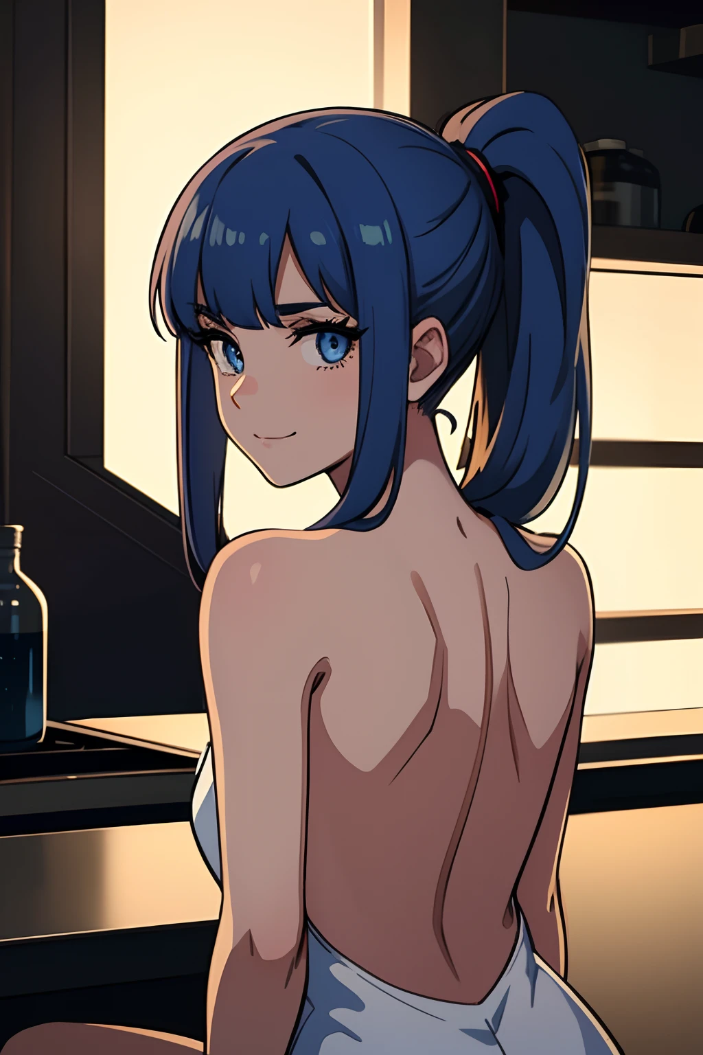 nsfw, close-up portrait, ((face clear)), (solo) (1 girl, medium bust), (pretty face:1.5) (copy of Backless cocktail dress:1.5) (blue hair in a ponytail: 1.5) ), blue eyes, serious smile, dynamic posture, BROTHER
(resting in the dark kitchen of cyberpunk:1.3)
illustration, ((masterpiece, best quality)), 4k, octane rendering, directional lighting, realistic shadows, volumetric lighting, high quality, solo, dark studio, rim light, two-tone light, dim light, underexposed