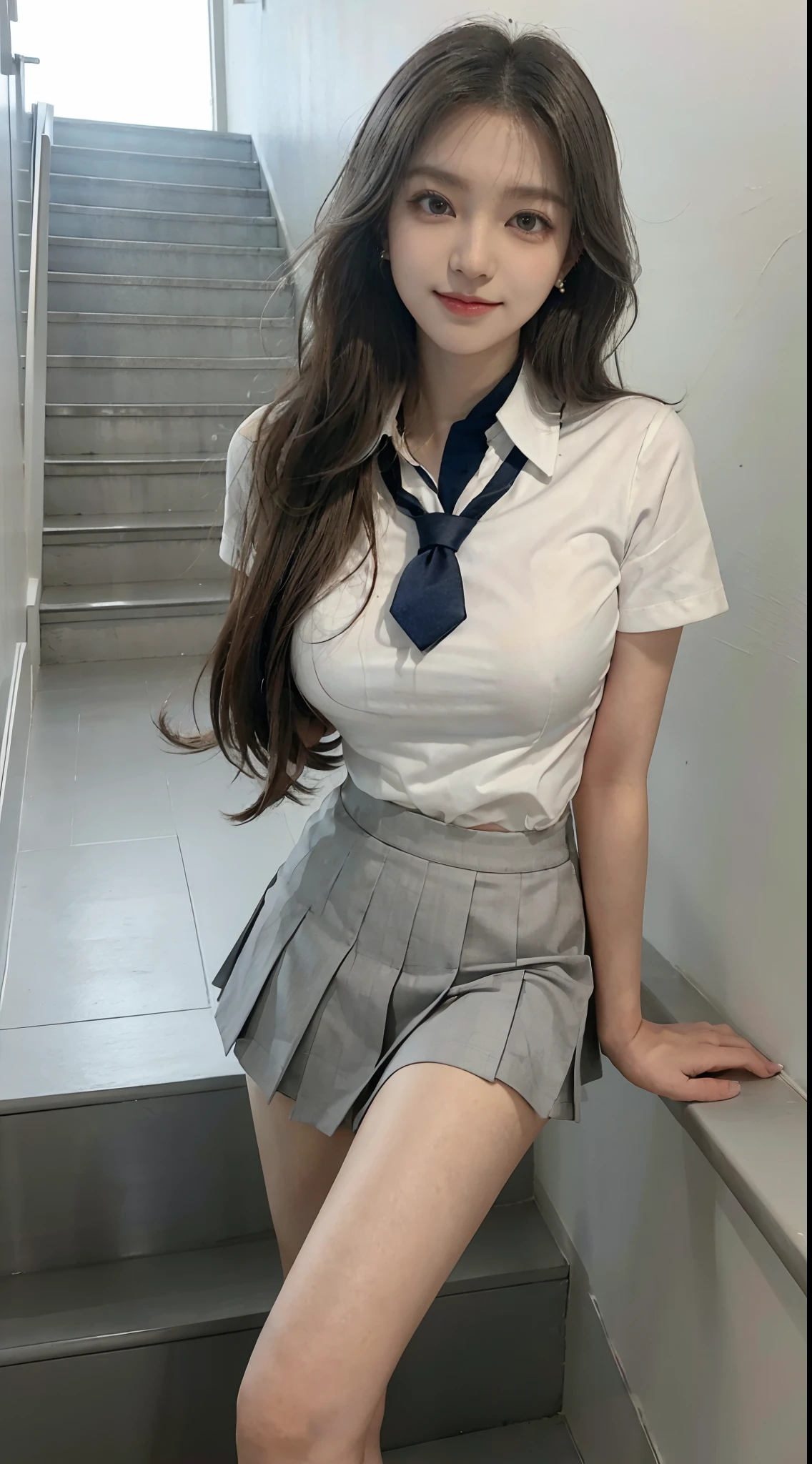 Arafed asian woman in a school uniform posing for a picture - SeaArt AI