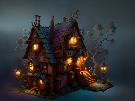 a close up of a small house with a lamp on the roof, a multidimensional cozy tavern, medieval house, medieval tavern, dimly-lit cozy tavern, stylized 3d render, 3 d render stylized, isometric 3d fantasy cute house, fantasy building, inspired by Andreas Roc...