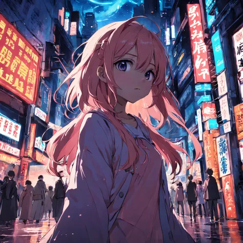 Anime girl in a city with a sword in her hand - SeaArt AI