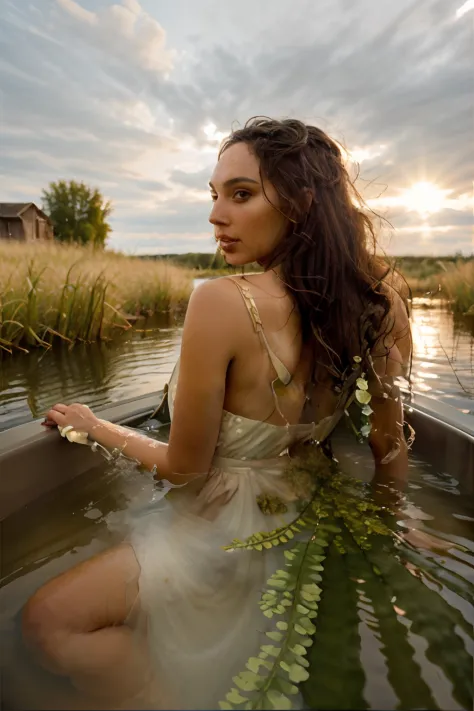 Close up portrait of a lovely woman （GLDOT） Bathe in the river， phragmites， （The light from the back window is backlighted）， Realistis， tmasterpiece， highest  quality， lens flare glow， shadowing， blooms， [[color difference]]，JeremyLipking，Antonio Manzanedo...