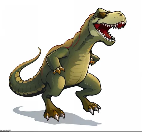 Tyrannosaurus rex wearing sunglasses，simple line，With a hat on