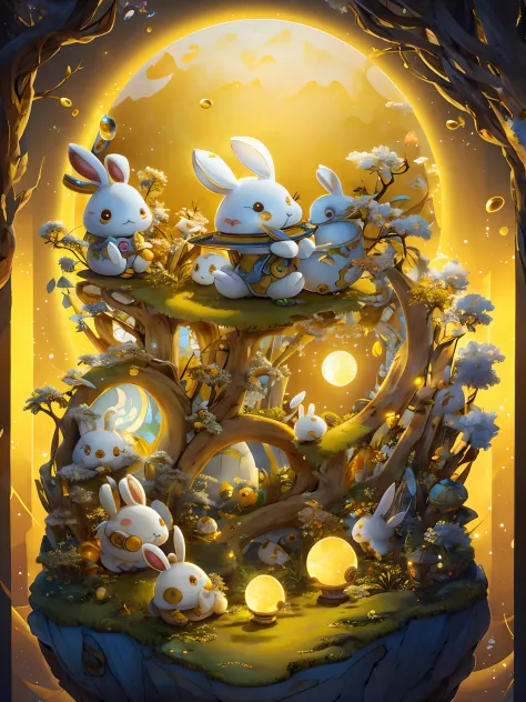masterpiece,gufengmap,light yellow theme,chibi,1moon,rabbit