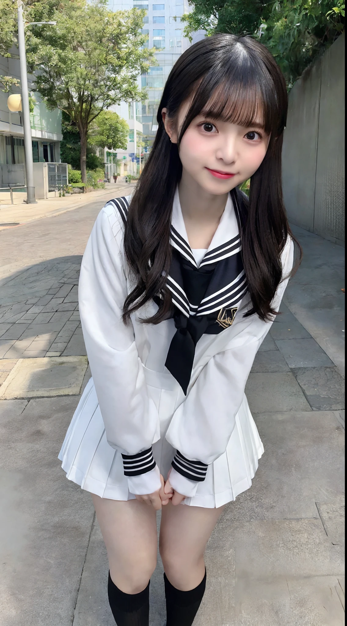 Arafed asian girl in a school uniform posing for a picture - SeaArt AI