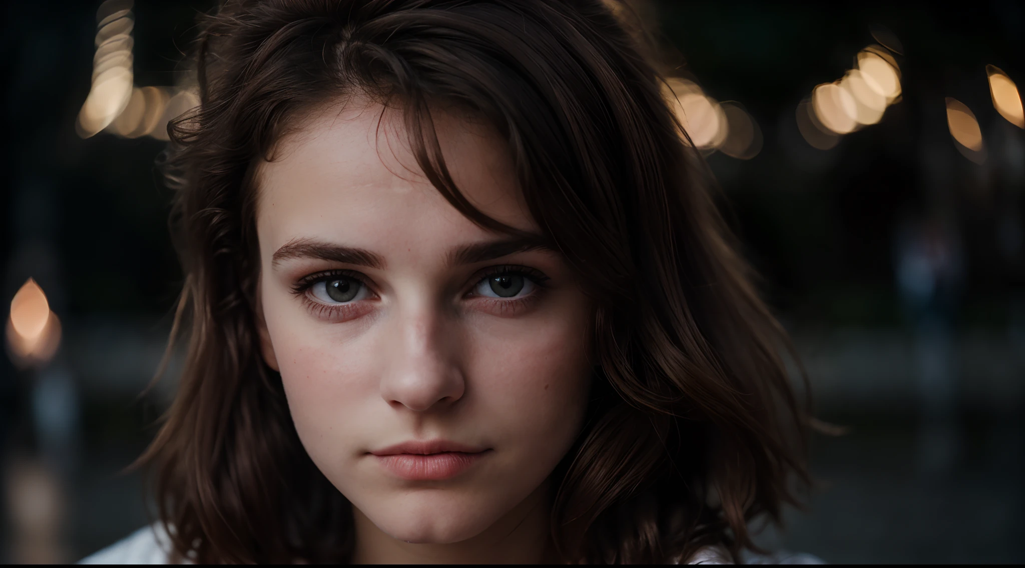 gros plan, Watch the camera, fille, pas de maquillage, focus face, cheveux brune,18 ans, vaisseau interstellaire, darkness, plein cadre, 35 mm, bokeh, (Coup de cinéma)