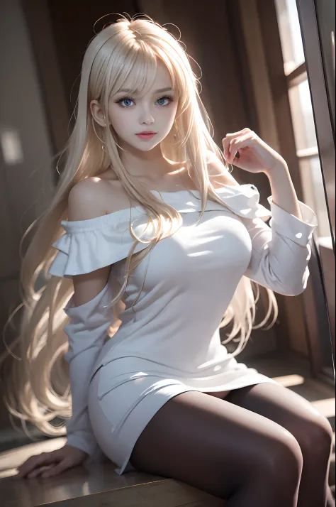bright expression、Young shiny shiny white shiny skin、Best Looks、Blonde reflected light、Platinum blonde hair with dazzling highlights、shiny light hair,、Super long silky straight hair、Beautiful bangs that shine、Glowing crystal clear attractive big blue eyes、...