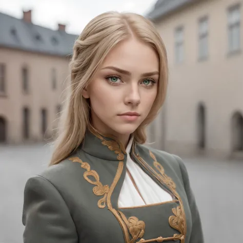 Slavic face: Green eyes; blond hair; sharp facial features; dimpled ...