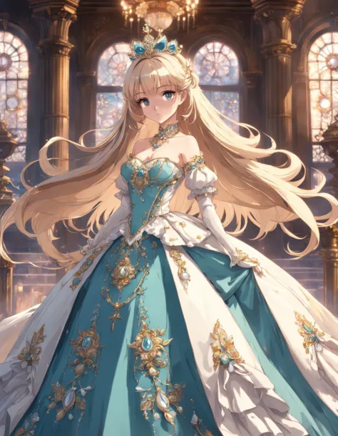 ((anime artstyle)),(Masterpiece),(Best Quality),(Super Detail),(Very Delicate and Beautiful),Solo,((full body,standing pose)),standing in the royal palace,((1 queen in gorgeous rococo ballgown with voluminous full length hoop skirt)),(crinoline),gorgeousfu...
