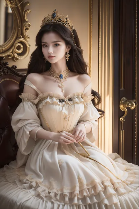 ((top-quality、​masterpiece、photographrealistic:1.4、8K))、Beautuful Women、delicate and beautiful face、（Luxury dresses in the style of medieval Europe、Princess）、Luxury Accessories、European-style castle、Cinematic lighting、Textured skin、Super Detail、high detail...