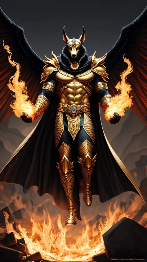(high quality), photorealistic, (oil painting)
jewelry, (solo),
(dynamic pose), towards right, ((hell gate)), fire, hell landscape, (the underworld), (dark landscape),
anubis, egyptian jackal headed god, anthro, muscular, (holding golden scales), dynamic p...
