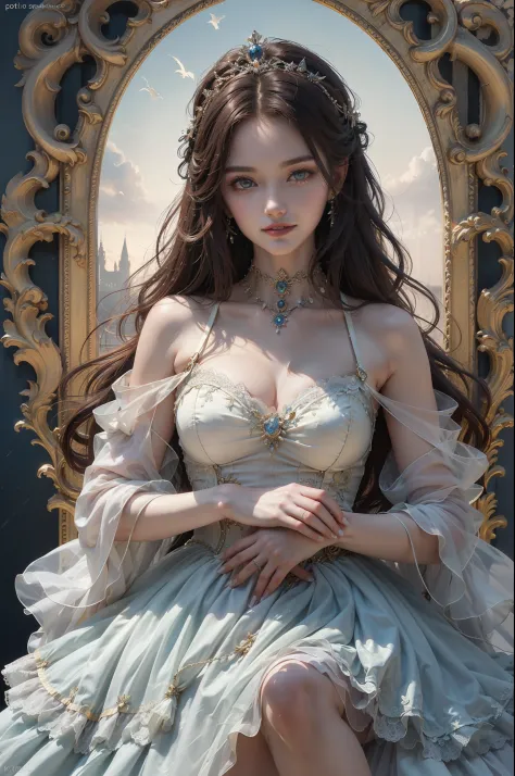 ((top-quality、​masterpiece、photographrealistic:1.4、in 8K))、Beautiful Woman And Dragon、18year old、beautiful expression、extremely detailed eye and face、beatiful detailed eyes、（Luxury dresses in the style of medieval Europe、Princess）、Luxury accessories、（Princ...