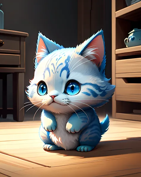 "Create masterpieces of cute little blue cat creatures with ultra-detailed concept art inspired by it。Unleash your inner Cu73Cre...