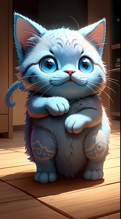 "Create masterpieces of cute little blue cat creatures with ultra-detailed concept art inspired by it。Unleash your inner Cu73Cre4ture programmer with the power of steady diffusion，Bring your imagination to life！”，Little blue cat，high detal，High image quali...