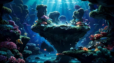 Deep sea background, Undersea scene, Underwater light,jelly fish,,Small fish, Sea of Dreams, Dynamic Angle, Break,Detailed,Reali...