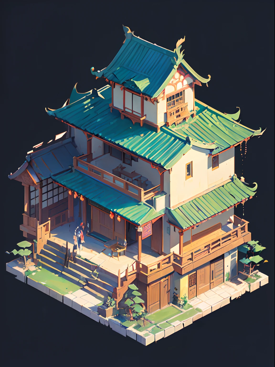 (isometry:1.5), (Masterpiece, Top quality, Best quality, offcial art, Beautiful and aesthetic:1.2),(16k, Best quality, Masterpiece:1.2),architecture, [:(Black background:1.5):40],Simple background,east asian architecture, (Simple background:1.5), scenery, No Man, stairways, Building, wall, Doorway building, stairways, Chinese architecture,(Another world:1.5),(Torn:1.5)