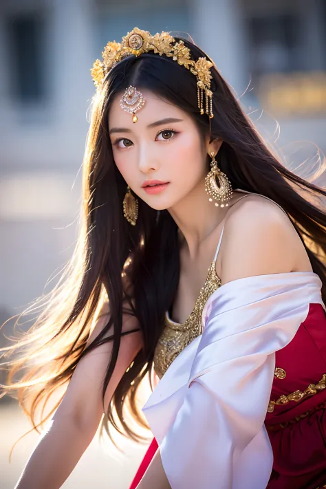 A woman wearing gorgeous clothes in ancient China, superlative, long black hair, Chinese-style headdress, intricate and detailed...