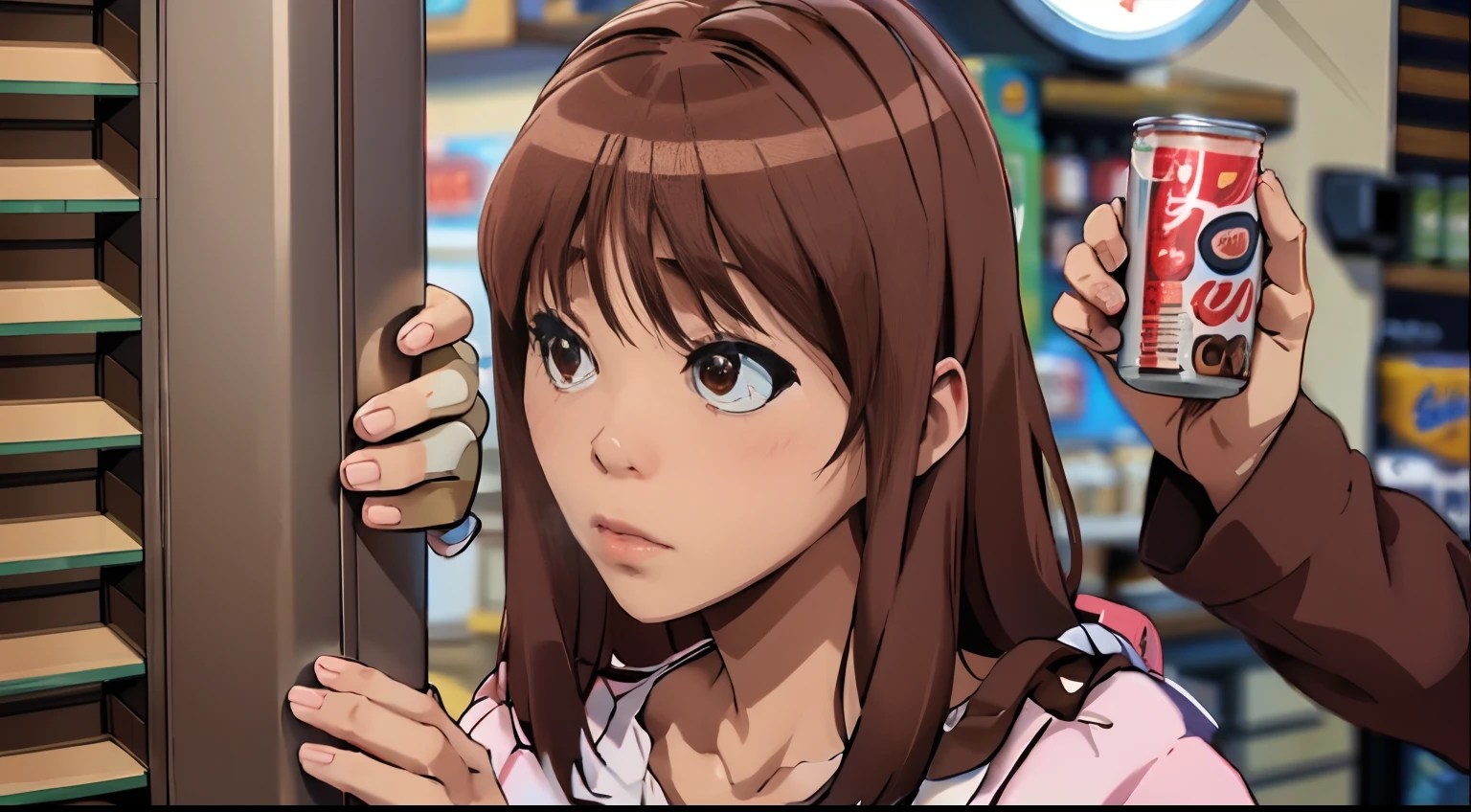 animesque、Delicate、Brown hair、Canned coffee with milk、Kawaii Girl