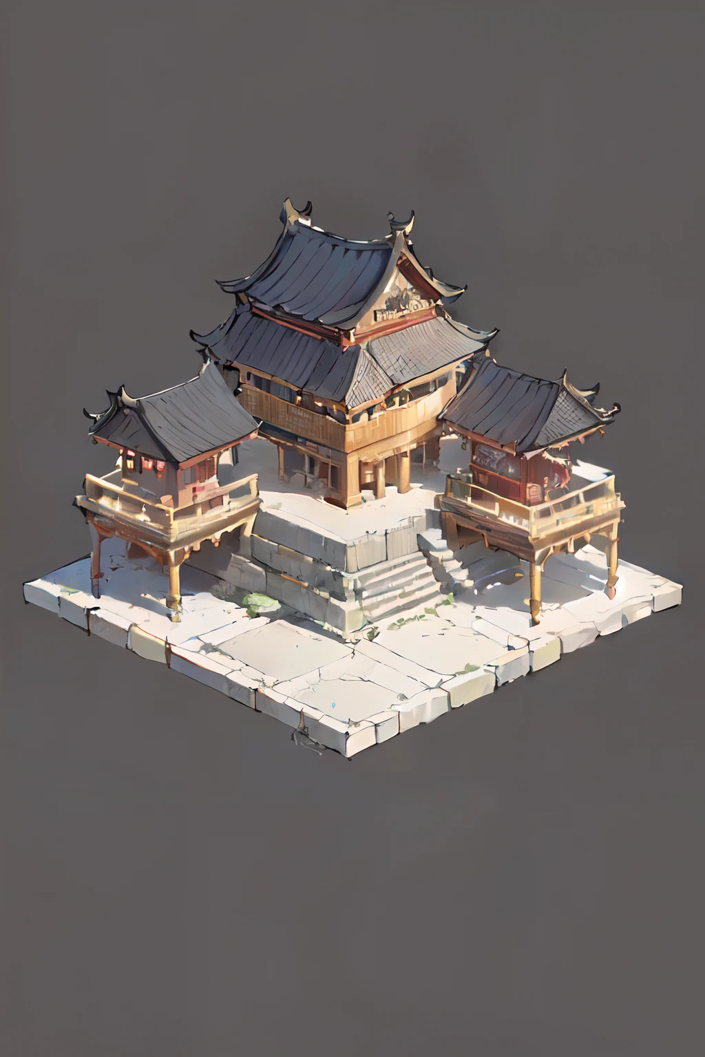 [:(black background:1.5):40],(isometric:1.5), (masterpiece, top quality, best quality, official art, beautiful and aesthetic:1.2),(16k, best quality, masterpiece:1.2),architecture,  east asian architecture, (simple background:1.5), scenery, no humans, stairs, building, wall, doorstep buildings, stairs, Chinese architecture,(dark night:1.5)