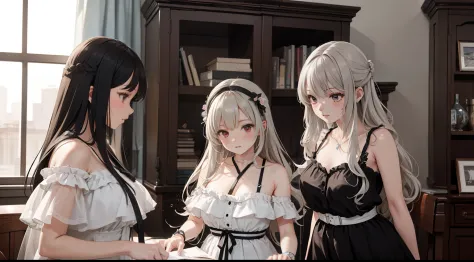 ((Best quality)), ((Masterpiece)), ((Ultra-detailed)), (illustration), (Detailed light), (An extremely delicate and beautiful), Dramatic perspective,Three charming young girls
