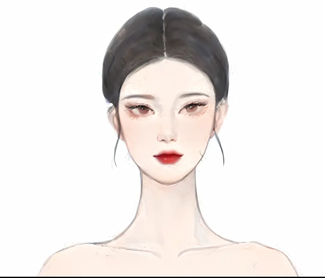 a drawing of a woman with a red lipstick and a dress, pale round face, with round face, digital art of an elegant, slightly round chin, by Mei Qing, korean symmetrical face, face and shoulders, inspired by Ma Yuanyu, perfect proportions fine - face, small ...