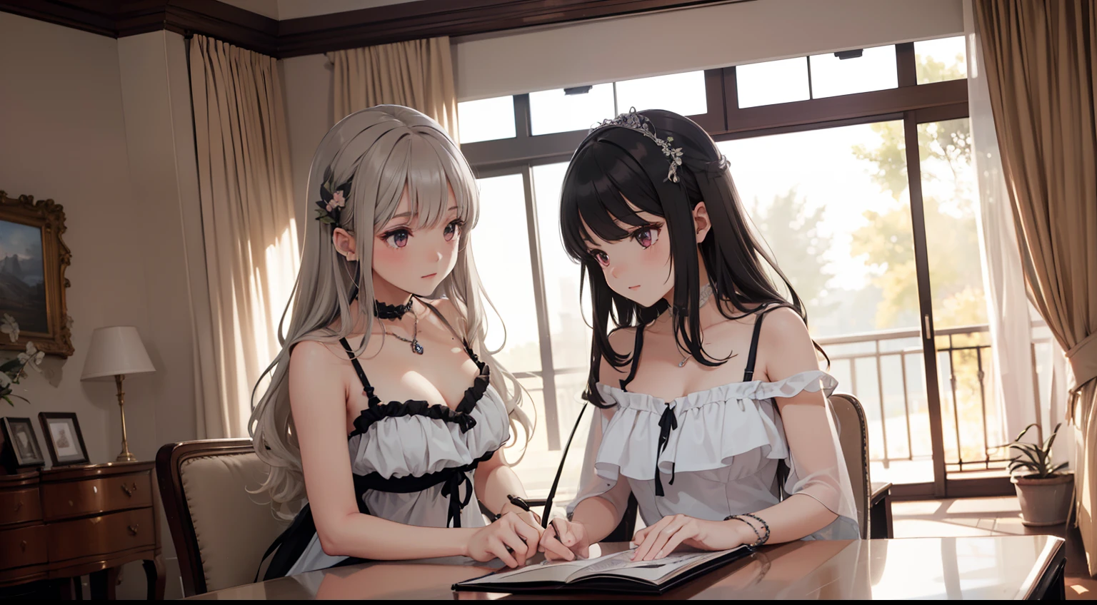 ((Best quality)), ((Masterpiece)), ((Ultra-detailed)), (illustration), (Detailed light), (An extremely delicate and beautiful), Dramatic perspective,Three charming young girls