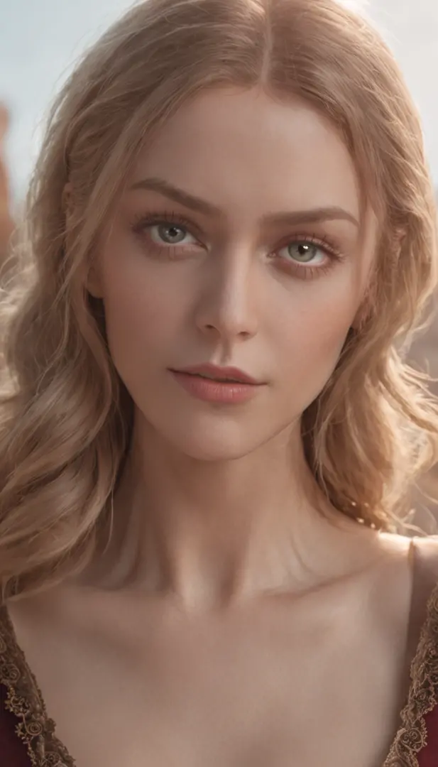 {{Photorealistic}}, Waist high portrait of a beautiful Scandinavian goddess，Her name is Ava, Perfect detailed face, detailed symmetric hazel eyes with circular iris, Realistic, stunning realistic photograph, a 3D render, rendering by octane, intricately de...