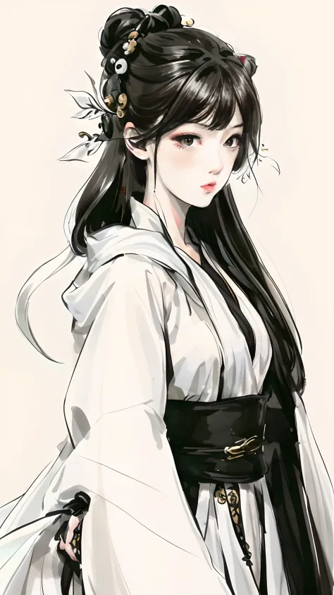 Close-up of a woman in a white dress and black belt, Guviz-style artwork, Guweiz in Pixiv ArtStation, Guweiz on ArtStation Pixiv...