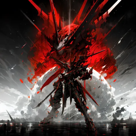 (masterpiece, highest quality: 1.3), (16k, high resolution: 1.3), Red and black mecha, Dragon helmet, claw weapons, demise,