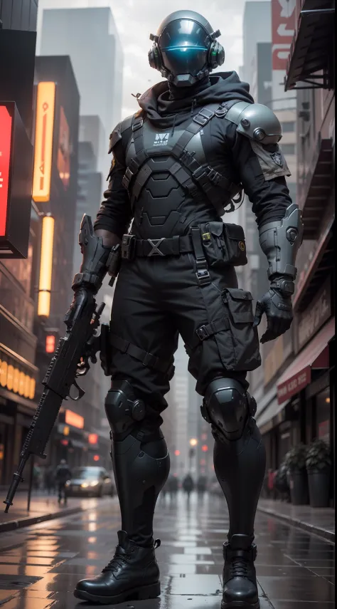 1man, a futuristic-looking male military commander with a fantastic ((square cyberhelmet head with blue lights)), wearing a pair...