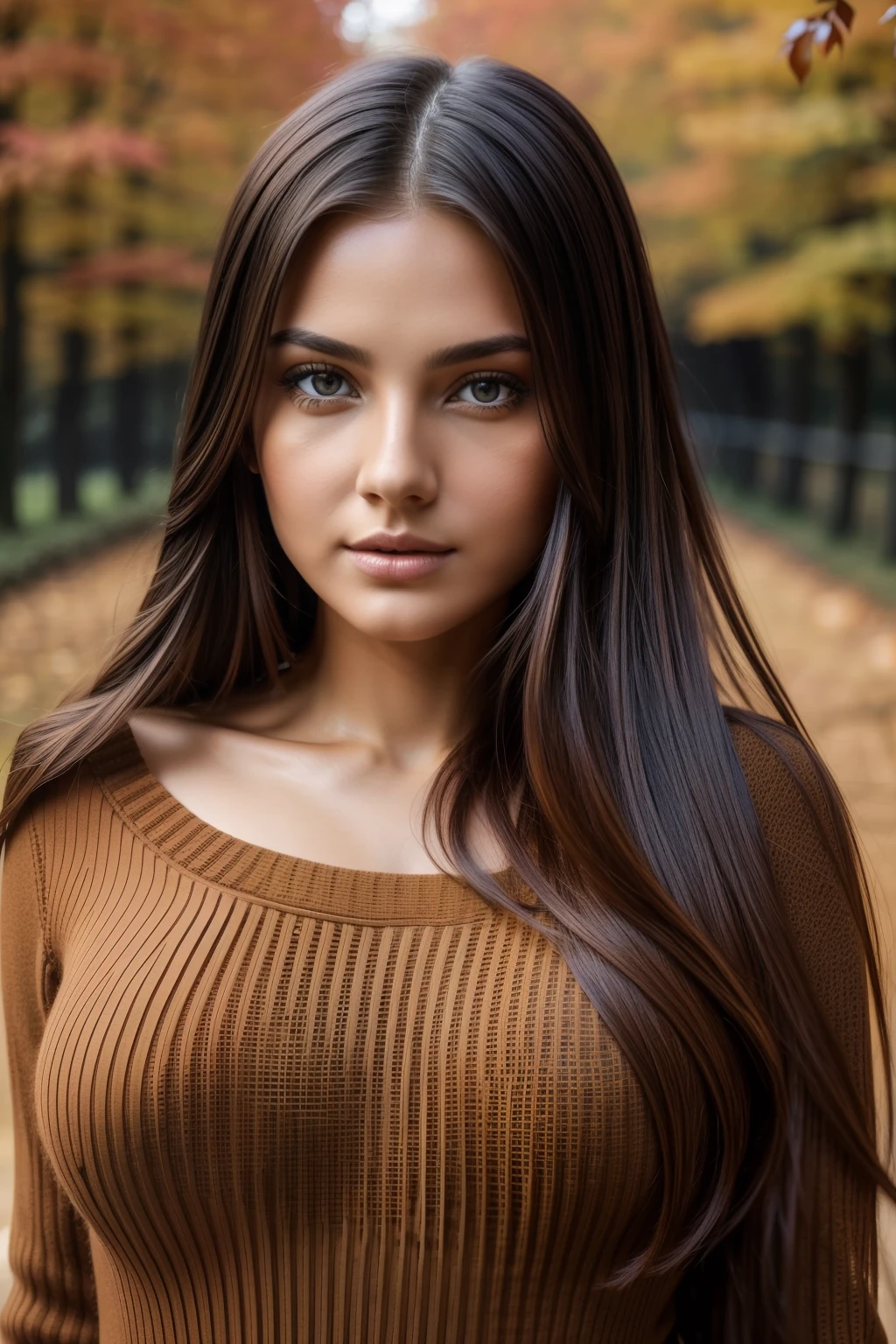 Photography Of A Stunning Girl Wearing A Autumn Jumper Long Hair On