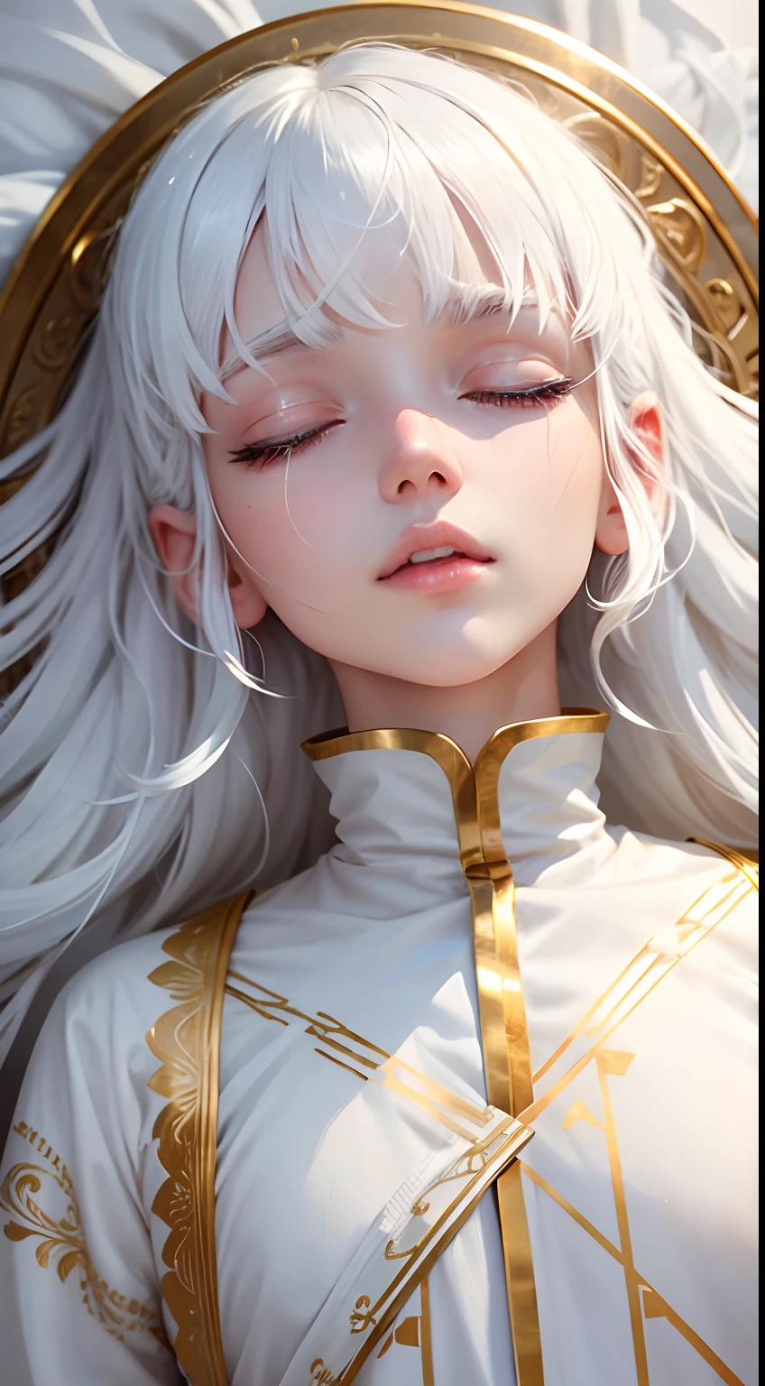 A close up of a woman with white hair and a white dress - SeaArt AI