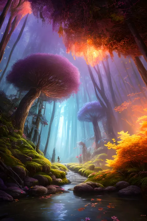 masterpiece, best quality, high quality, extremely detailed CG unreal engine 5, 8k wallpaper, An enchanting and dreamy scene of a fantasy underground cave forest, with towering, glowing mushrooms, and hidden fairy glens, creating a sense of mystique and en...