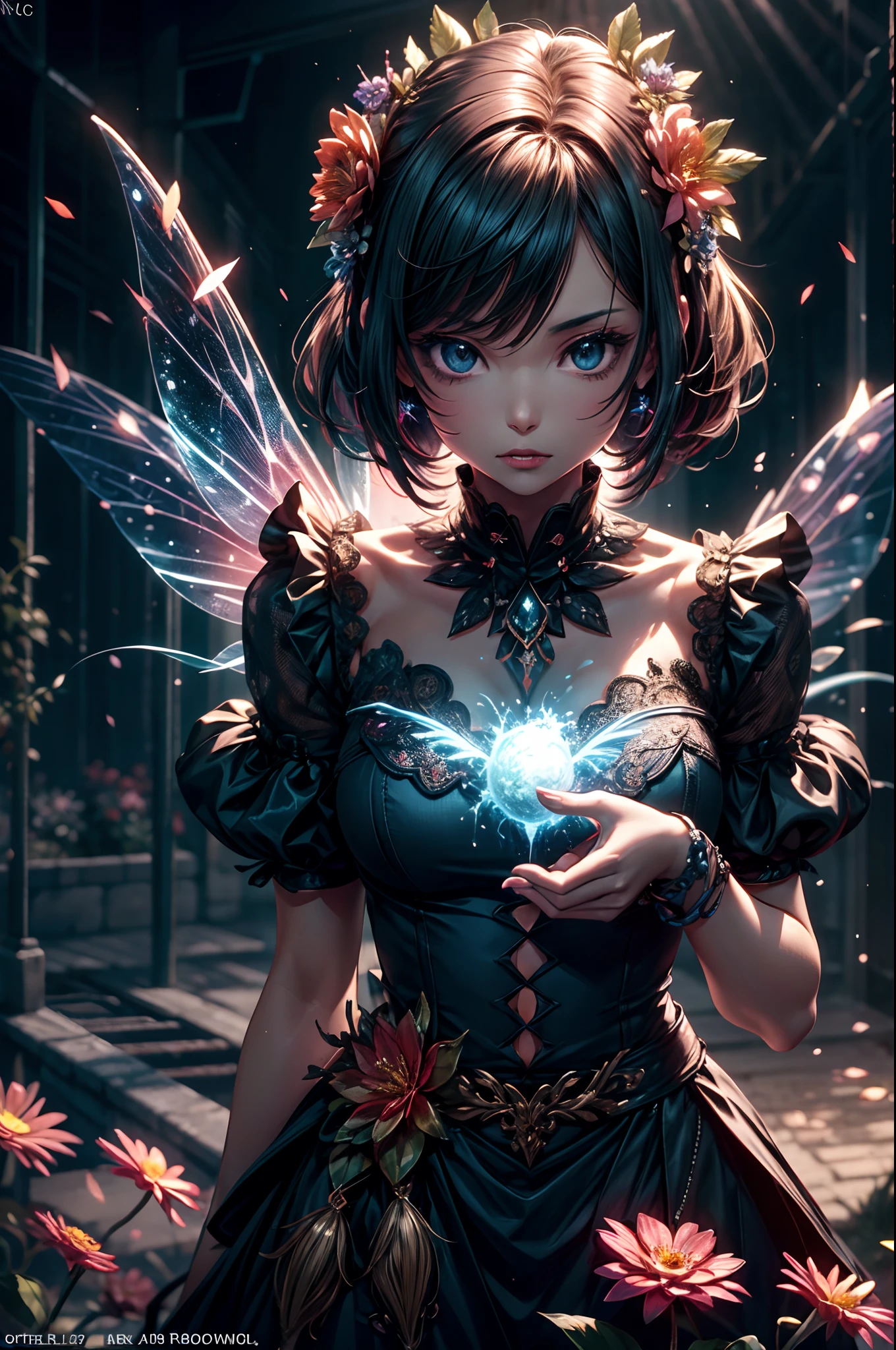 "1 beautiful black fairy woman with African ethnicity. A stunning, ethereal depiction of a mesmerizing Flower Fairy in a fantasy realm. The fairy has delicate wings and is adorned in vibrant floral attire, Cosmic explosion，(((Flower))), Supernova explosion，star ocean, radiating an unearthly glow. pup, Surreal, Tense, Warm, Highly detailed, sharp, Professional, 8K UHD, Twilight, movie, Dark, Violent, plein air, River, buttle, chase, Dramatic, Vivid, Tense atmosphere, rendered, epicd, Twilight, nffsw, album covers, blizzard, Lightning, disaster