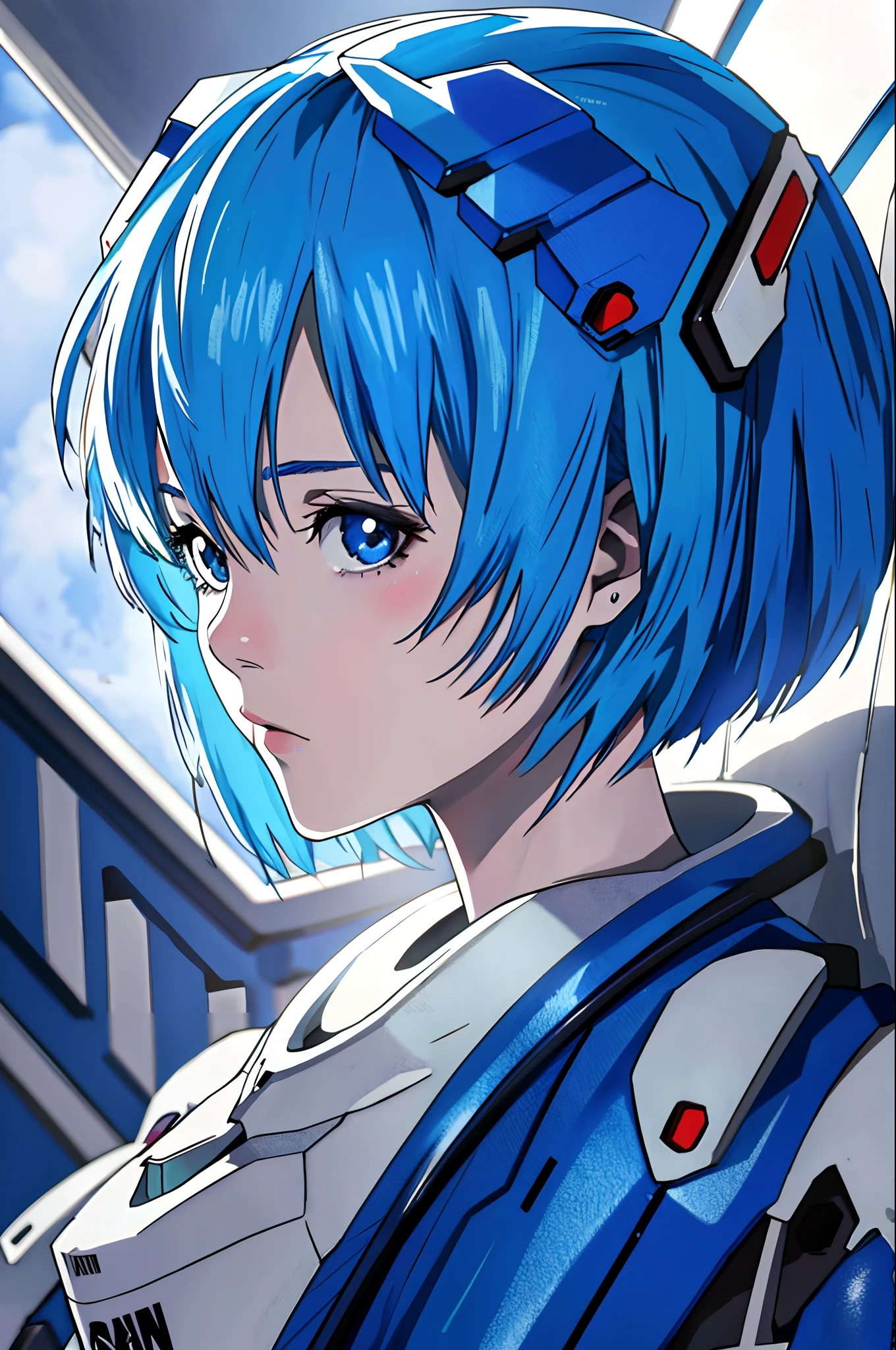 Ayanami Rei, 파란 머리,
(최고의 품질, 걸작, 원시 사진,매우 상세한:1.2), 1걸,홀로,뷰어 보기,