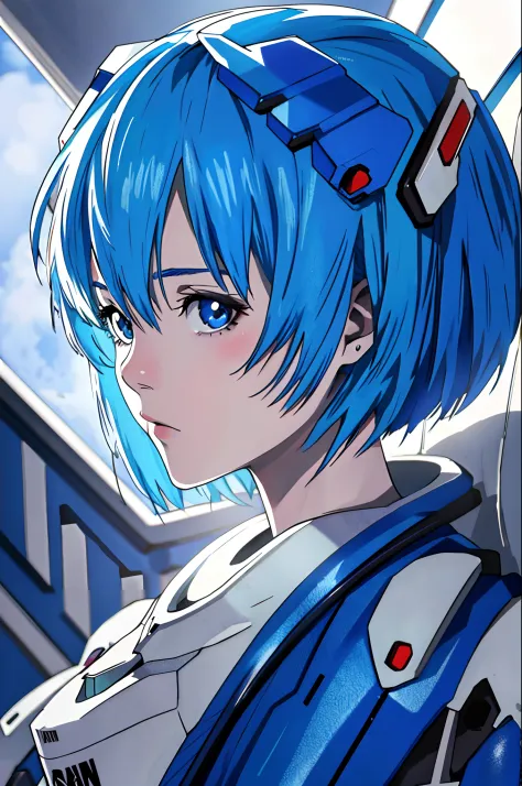 ayanami rei, Blue hair,
(Best quality, Masterpiece, RAW photo,Ultra-detailed:1.2), 1girll,Solo,view the viewer,