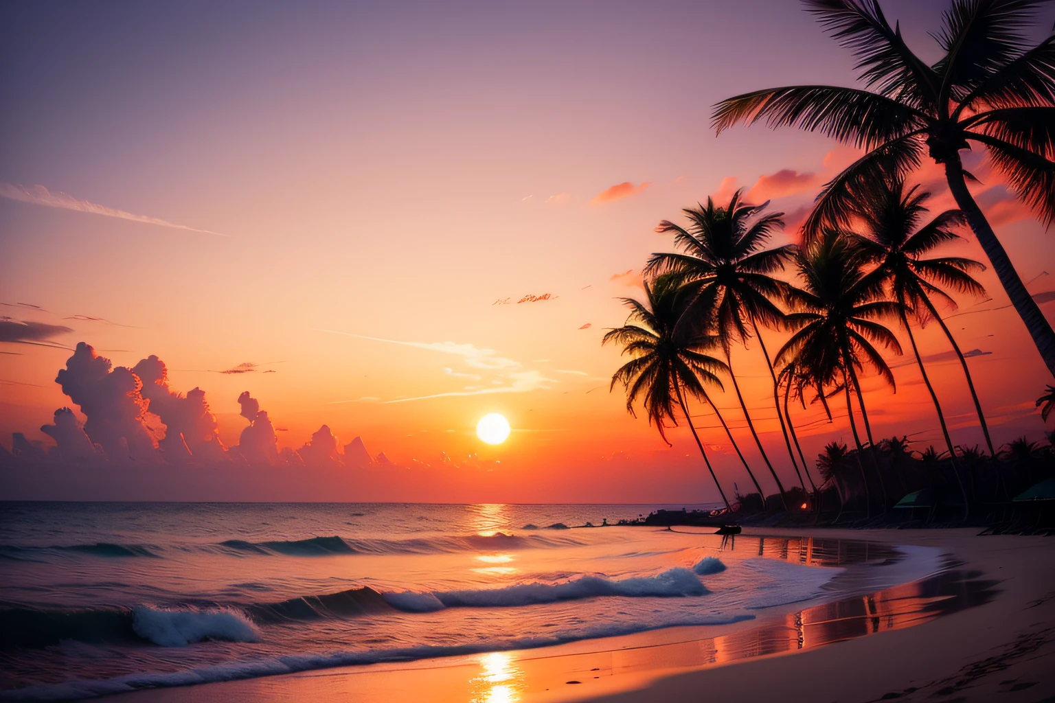 beach coconut trees white sand sunset person see red light best quality