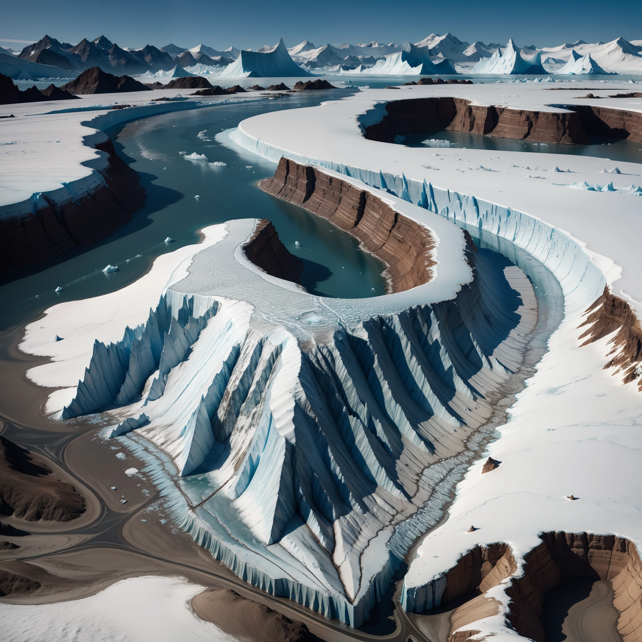地図, 北の冷たい氷河と南の暖かい砂漠を描いた, 見事なパノラマ, 色彩主義, 12), 超高品質