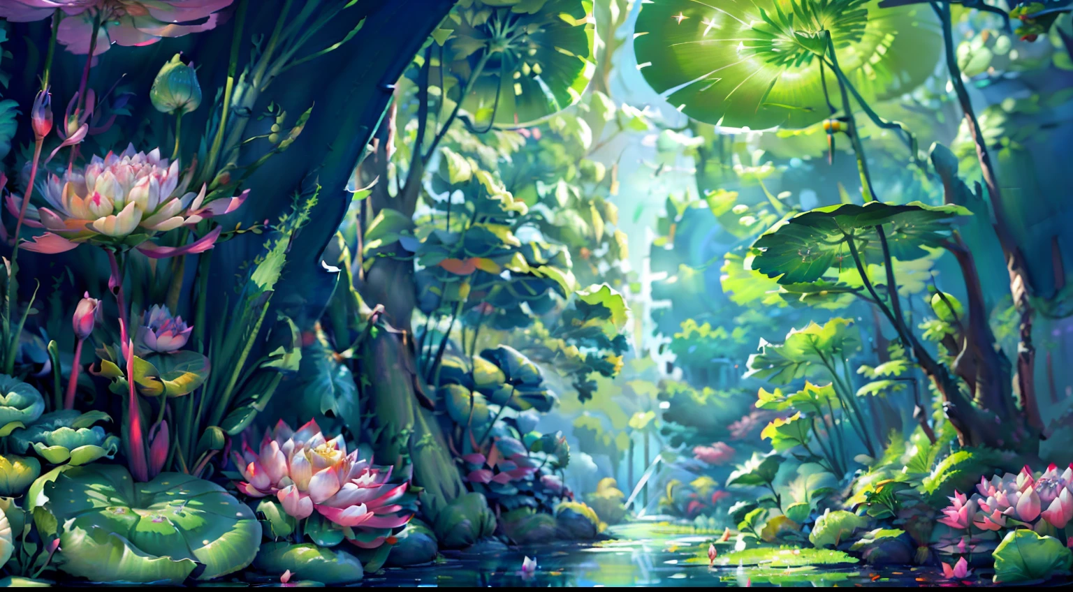 lovely digital painting, Beautiful 2D concept art, Lotus pond ...