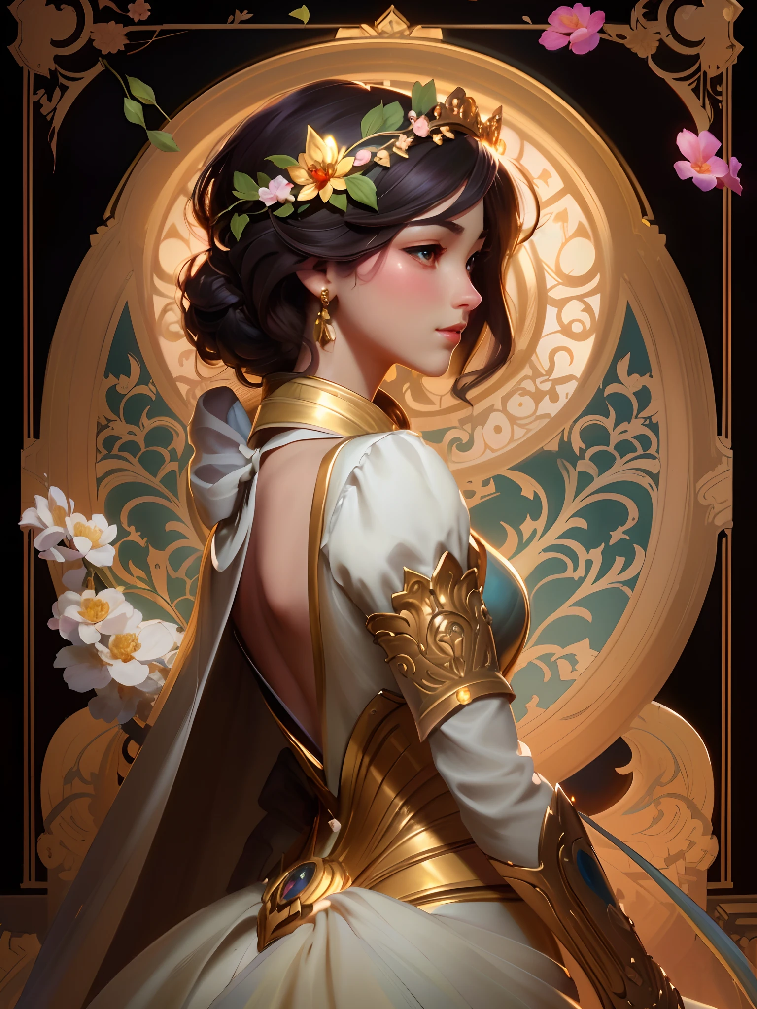 imagem arafed de uma mulher em um vestido e uma coroa, linda pintura de personagem, por Oliver Sin, style of artegerm, obras de arte no estilo de guweiz, Alphonse Mucha e Ross Draws, extremely detailed artegerm, style artegerm, artegerm. ilustração de anime, artegerm and atey ghailan