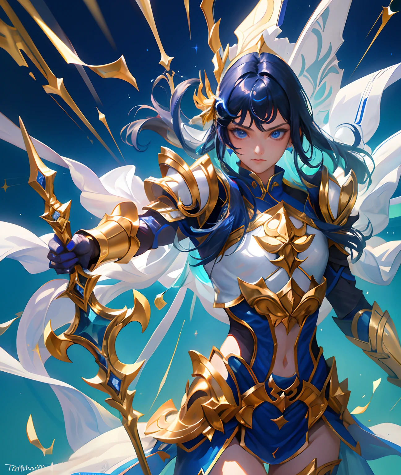 Ultra-high saturation，（tmasterpiece）， fully body photo，（best qualtiy）， （1girll）， starryskybackground，Wearing shiny gold armor， Sexy lingerie type armor，Expose your chest，Expose the waistline，Exposing thighs，cool-pose， Saint Seiya Armor， messy  hair，high detal, Anime style, Cinematic lighting, Sparkle, god light, Ray traching, filmgrain, hyper HD, textureskin, super detailing, Anatomical correct, A high resolution，Ultra-high saturation，hight contrast，High-gloss armor，Smooth skin，Serious expressions,Dark room,