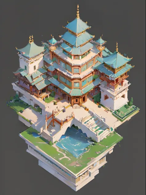 (isometric:1.5), (masterpiece, top quality, best quality, official art, beautiful and aesthetic:1.2),(16k, best quality, masterpiece:1.2),architecture, [:(black background:1.5):30],, east asian architecture, (simple background:1.5), scenery, no humans, sta...