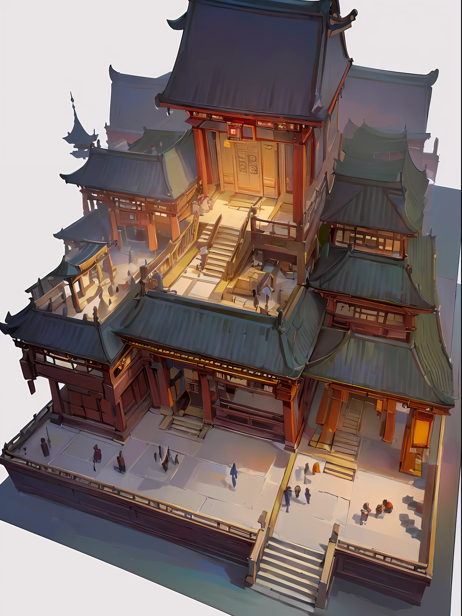 (isometric:1.5), (masterpiece, top quality, best quality, official art, beautiful and aesthetic:1.2),(16k, best quality, masterpiece:1.2),architecture, [:(black background:1.5):30],, east asian architecture, (simple background:1.5), scenery, no humans, stairs, building, wall, doorstep buildings, stairs, Chinese architecture