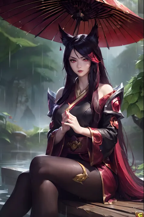 (League of Legends:1.5), (detailed manga illustration:1.2),(masterpiece:1.25),(best quality), (ultra-detailed:1.25),(idyllic),chinese classical style, (rain:1.2),raindrop, (maplegrove:1.3),dense leaves, rockery landscapr, spring water, [ink painting], (mou...