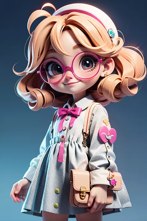 Loli cute girl, cabelo preso, cabelo solto, modern accessories , Eyeglasses, olhos detalhados, sorriso detalhados, detalhes deta...